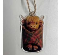 Cymwer Cozy Wrapped Critters Ornament 2D Acrylic Highland Cow Hanging