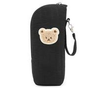 Cymwer Cute Bear Water Bottle Thermal Storage Pouch with Handle Aluminum Foil Portable Thermal Bottle Bag for Travel Outgoing Walking Camping Picnic (Black)
