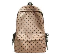 Cymwer Cute Polka Dot School Backpack Kawaii Sweet Nylon Travel Daypack with Side Bows Bookbag for Girls Women Casual High-school College (Khaki)