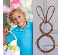 Cymwer Easter Bunny Wreath, Front Door Rattan Wreath Decoration Bunny-Shaped Foldable Easter Bunny Wreath Wall Pendants Rattan Circle Front Door Garland Charms Home Decor for Holiday Party