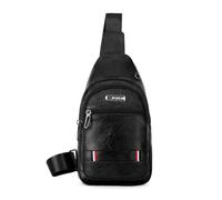 Cymwer Fashion PU Leather Waist Shoulder Bag Retro Men Multi-Zipper Messenger Pack Solid Color Waterproof Fanny Chest Belt Purse (Black)