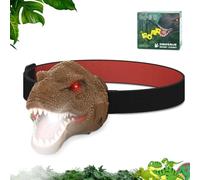 Cymwer Headlamp Kid Head Torch, Dinosaur LED Rechargeable Headlamp Flashlight for Kid Realistic Dino Roar Sounds 4 Modes Headlight for Boys Girls Outdoor Adventure Travel