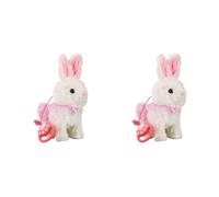 Cymwer Interactive Rabbit Toy, Singing Rabbits Walks Toy, Multi-Purpose Electric Plush Leash Pet for Kids New Year Birthday Gifts-PINK-2PCS