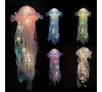 Cymwer Jellyfish Atmosphere Night Light Button Battery Hanging Ceiling Lantern Realistic with Ribbon&Bead for Children Bedroom