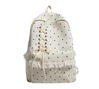 Cymwer Kawaii Polka Dot Aesthetic Backpack with Bow and Lace-White