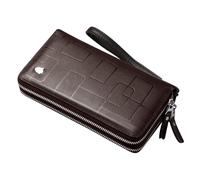 Cymwer Men Genuine Leather Long Clutch Handbag for Men Father Husband (Dark Brown)