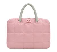 Cymwer Men Women Nylon Puffy Laptop Handbag Large Capacity Computer Messenger Purse Solid Color with Zipper for Business Work Office Travel (Pink 14in) (粉色)