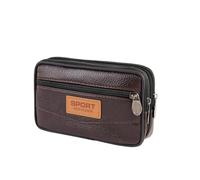 Cymwer Multi-Function PU Leather Fanny Waist Bag Economic Mobile Phone Purse Pocket Male Outdoor Travel Sports Belt Bum Pouch (横咖啡6.5寸)