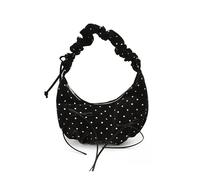 Cymwer Polka Dot Cute Bow Tie Shoulder Bag Nylon Versatile Tote Purse Lightweight Pleated Dumpling Armpit Bag for Women Everyday Wear (Black) (Black 315 * 240 * 130)