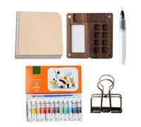 Cymwer Portable Palette, Pocket Artist Watercolour Travel Set, Wooden Travel Paint Palette Watercolor Sketchbook Set with Clip, Watercolor Pen, Gift for Painters and Artists