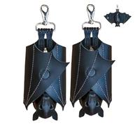 Cymwer PU Leather Bat Keychain with Bat Key Bag for Men and Women (Black 2pcs) (Black Style 2)
