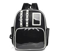 Cymwer PU Leather Kawaii DIY Ita Shoulder Bag Y2K Cute Backpack Sweet Girl Transparent Rucksack Personality Display Knapsack Lolita Preppy Style School Bags Outdoor Travel Backpack (Black)