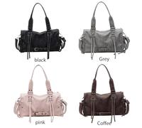 Cymwer PU Leather Shoulder Bag Retro Motorcycle Handbag Belt Buckle Sling Bag (Black)