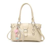 Cymwer PU Leather Shoulder Bags Large Capacity Tote Bag with Detachable Strap Crossbody Bags for Women Summer Vacation and Casual Use (White)