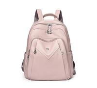 Cymwer PU Leather Women Versatile School Bags Large Capacity Multi-Layer School Bags Solid Color Multi-Pocket School Bag Travel Work Shopping Backpack (Pink)