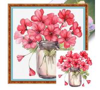 Cymwer Red Geranium 18CT 2 Strands DIY Embroidery Kit 25x25cm | Complete kit with threads needles chart 25x25cm easy for beginners durable fabric wall decor (18CTAFF-2050__C__25X25)