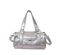 Cymwer Retro Rivets Bowling Bag for Women with Adjustable Strap Lightweight Large Capacity Motorcycle Bag for Travel Commuting Work (Silver) (Silver 300 * 160 * 110)