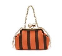 Cymwer Retro Striped Shoulder Bags with Detachable Strap Minimalist Contrast Color Handbag Lightweight Elegant Pearl Chain Clutch Purse Commute Underarm Pack(Orange) (C 橙色 200 * 135 * 70)
