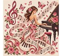 Cymwer Rose Girl 11CT Cross Stitch Kit | Includes Fabric Needles Threads And Instructions for Full Coverage Stitching on Printed Canvas (Rose Piano)