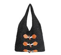 Cymwer Simple Knitted Shopper Tote Bag Sewing Thread Hobo Bag for Women (Black)