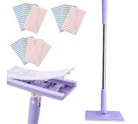 Cymwer Snap Grip Mini Mop with 10 Replacement Cloths for House Wall Bathroom, Disposable Dust Mop Multi Surface Floor Mopping and Sweeping-Purple 93cm
