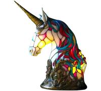 Cymwer Stained Glass Lamp Resin Colored Glass Animal Series Table Night Light Mermaid Sea Turtle Animal Table Lamp Series Lion Dolphin Wolf Owl Horse Rooster Elephant for Living Room Bedroo
