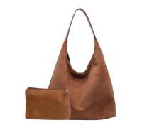 Cymwer Suede Tote Bag for Women, Suede Shoulder Bag Large Capacity Bucket Bag with Pocket Leather Hobo Bags Handbag for Work Travel Shopping