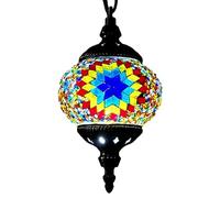 Cymwer Turkish Moroccan Mosaic Handmade Mosaic Hanging Ceiling Lamp with Lampshade Ceiling Hanging Pendant Light Living Room Bedroom Home Decor Hardwired Decoration