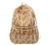 Cymwer Women Bookbag Large Capacity Floral Stylish Laptop Backpack Multi-pockets Corduroy Casual Multifunction Knapsack Adjustable Strap Commuting Backpack (Khaki)