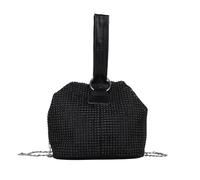 Cymwer Women Chain Crossbody Bag Solid Color Rhinestone Glittering Satchel Bag Versatile Bling Bucket Handbag Female Dating Bag (Black)