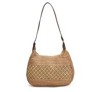 Cymwer Women Crochet Beach Handbag Large Capacity Straw Weaving Travel Handbag Adjustable Strap Fashion Tote Handbag Ladies Summer Daily Bag (Khaki)
