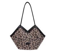 Cymwer Women Leopard Shoulder Bag Large Capacity Suede Cheetah Printed Tote Handbag Heart Shaped Tote Bag Female Commute Bag (Khaki)