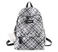 Cymwer Women Nylon Checkered Backpack Lightweight Students Bookbags Large Capacity Travel Daypack Bag Multiple Pockets for Teens Girls College Commute (Black)