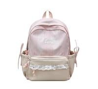 Cymwer Women Nylon Cute Plaid Patchwork Backpacks with Multi-Compartment Lightweight Preppy Knapsack Large Capacity Delicate Embroidered Label Rucksack Travel Shopping Backpack (Pink) (粉色 400*300*140)