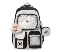 Cymwer Women Nylon Ita Backpack with Clear Insert Pin Display Bookbag with Pendant Cutecore Daypack for Girls Teens School Cosplay Concert Gifts (Black)