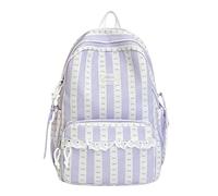 Cymwer Women Nylon Sweet Bow Printed Knapsack With Computer Compartment Cute Lace Trim Book Bags Wide Shoulder Strap Lace Bow String Campus Rucksack Travel Shopping Date Backpacks (Purple)