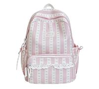 Cymwer Women Nylon Sweet Bow Printed Knapsack With Computer Compartment Cute Lace Trim Book Bags Wide Shoulder Strap Lace Bow String Campus Rucksack Travel Shopping Date Backpacks (Pink)