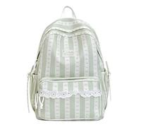 Cymwer Women Nylon Sweet Bow Printed Knapsack With Computer Compartment Cute Lace Trim Book Bags Wide Shoulder Strap Lace Bow String Campus Rucksack Travel Shopping Date Backpacks (Green)