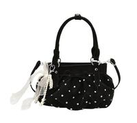Cymwer Women PU Leather Exquisite Polka Dot Handbag Large Capacity Versatile Bowknot Shoulder Bag With Pendant Stylish Dot Print Underarm Bag Travel Dating Handbags (Black)