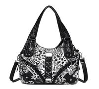 Cymwer Women PU Leather Leopard Print Y2K Shoulder Bag with Multiple Compartments Meta Stud Tote Handbag Large Capacity Luxury Studded Satchel Bags Commute Handbags
