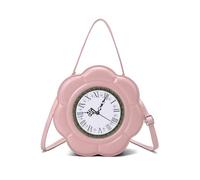 Cymwer Women PU Leather Modern Clock Handbag Large Capacity Small Clock Purse Retro Top-Handle Bags with Adjustable Strap for Daily Office Work Outing Social Occasions (Pink 220 * 220 * 90)
