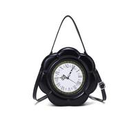 Cymwer Women PU Leather Modern Clock Handbag Large Capacity Small Clock Purse Retro Top-Handle Bags with Adjustable Strap for Daily Office Work Outing Social Occasions (Black 220 * 220 * 90)