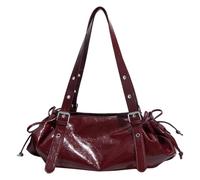 Cymwer Women PU Leather Stylish Studded Shoulder Bag Solid Color Cool Girl Y2K Tote Handbag Large Capacity Metal Stud Underarm Bags Work Date Travel Handbags (Wine Red)