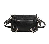 Cymwer Women PU Punk Shoulder Bag Motorcycle Style Hobo Bag Adjustable Strap Stylish Crossbody Bag Belt Buckle Design Cool Style Satchel Bag Outdoor Travel Bag (Black)