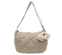 Cymwer Women Puffer Tote Bag Quilted Shoulder Bag Large Capacity Simple Messenger Bag Diamond Lattice Tote Handbag Adjustable Strap Padded Satchel Bag Chic Hobo Bag (Khaki)