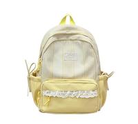 Cymwer Women’s Nylon Cute Plaid Patchwork Backpack with Multiple Compartments, Lightweight Preppy Knapsack, Large Capacity, Embroidered Label Rucksack for Travel & Shopping (Yellow, 400*300*140mm)