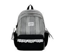 Cymwer Women’s Nylon Plaid Patchwork Backpack with Multi-Compartments, Lightweight, Large Capacity, Embroidered Label, Travel & Shopping Backpack (Black 400 * 300 * 140)