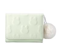 Cymwer Women Short Wallet Bags Solid Color Rabbit Printed Credit Card Holder with Ball Pendant Sweet Mini Purse for Cash Credit Card (Green)