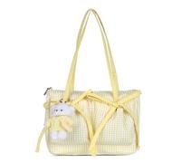 Cymwer Women Versatile Long Handle Tote Bags Large Capacity Checked Pattern Underarm Pouch Lightweight Multi Pockets Armpit Purse Daily Shopping Dating Shoulder Bags (Yellow)