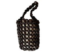 Cymwer Wooden Beaded Bucket Handbag for Women Summer Beach Bag Hollow Out Drawstring Top Handle Purses for Shopping Holiday Parties Travel Work (Coffee) (Coffee)